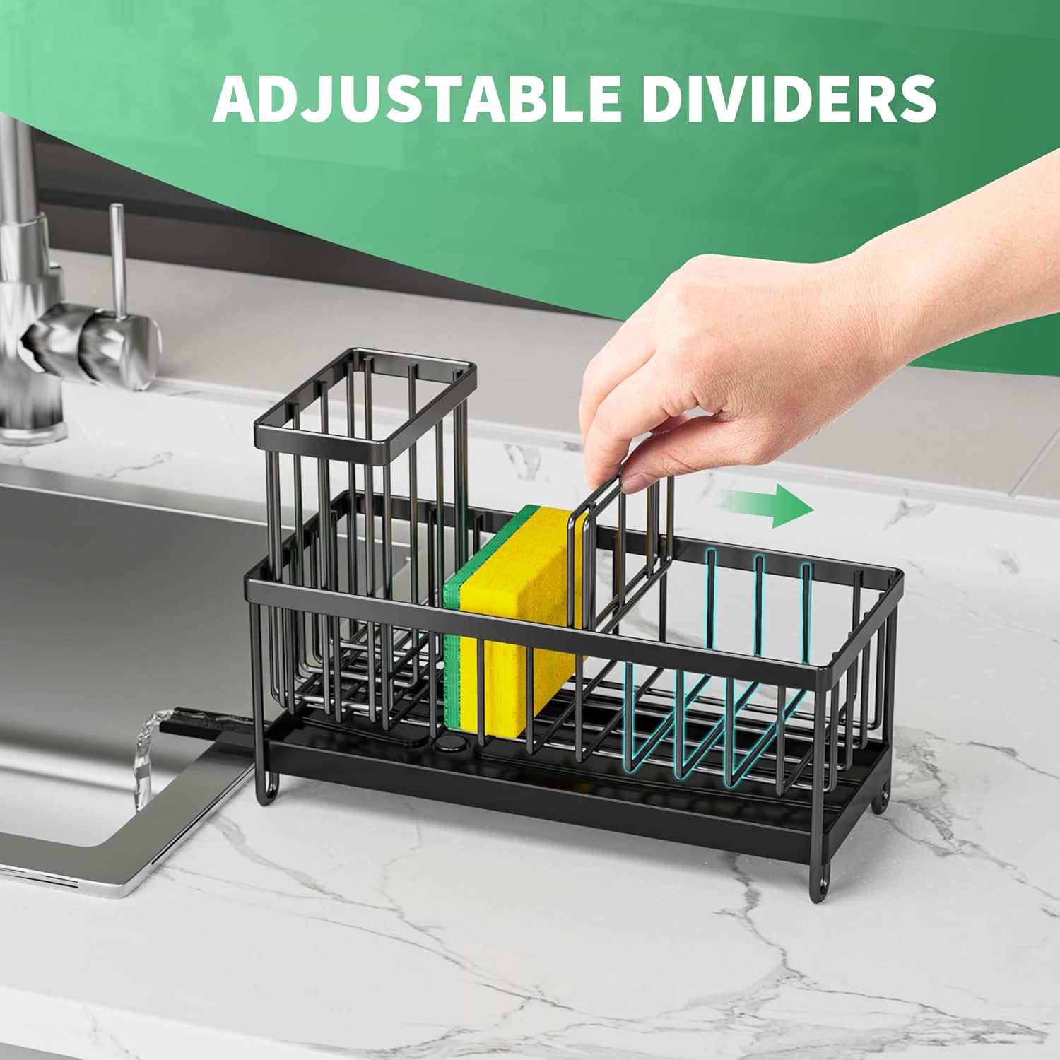 Stainless Steel Kitchen Sink Caddy – Sponge Holder with Brush Stand & Soap Dispenser for Organized Countertops